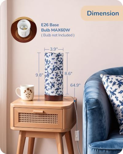 EDISHINE 9.85" Small Cute Table Lamp with TC Fabric Lampshade, Wood Base - Image 4