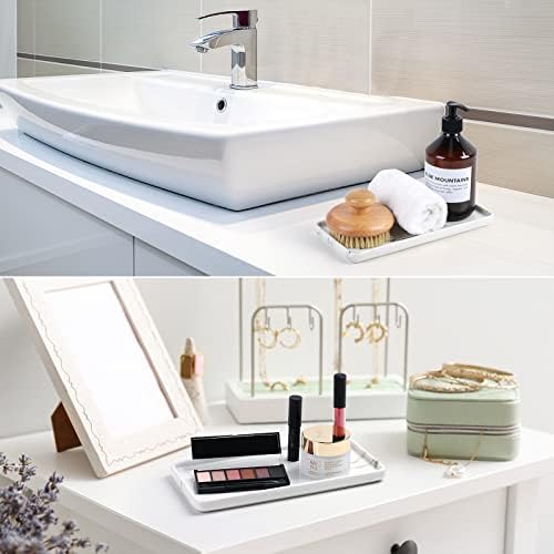 Gurygo 10" Bathroom Tray for Counter, Ceramic Vanity Trays for Bathroom, Small Rectangle Ceramic Trays, Kitchen Soap Ceramic Tray for Kitchen Counter, (Marble White, Set/1) - Image 5