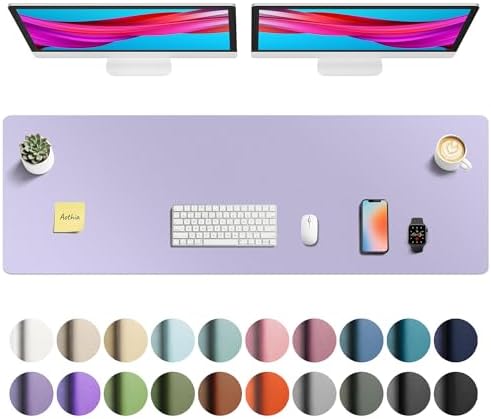 Aothia Faux Leather Desk Mat - Non-Slip PU Leather Desk Blotter, Waterproof Writing Surface, Large Desk Pad for Office & Home (Lavender, 55" x 17") by AothiaSimpleNaturalUnique