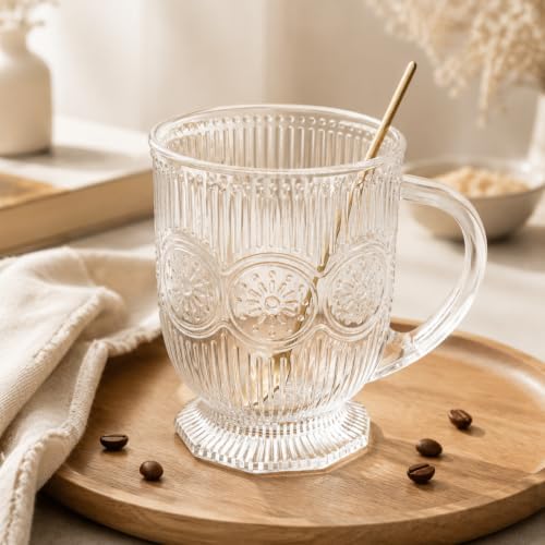 KEMORELA 16oz Vintage Glass Coffee Mugs Set,Large Glass Mugs with Handle - Image 6