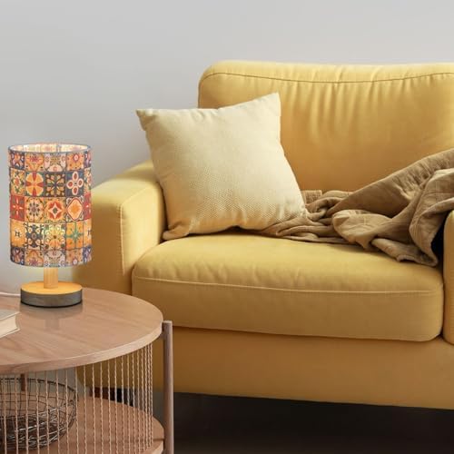 Fustylead Mexican Spanish Style Colorful Tile Pattern Bedside Table Lamps with USB Port for Bedroom Lamp Accent Table Lamp Small Nightstand Lamp Sturdy Linen Shade Decorative Lamps for Kids|Dorm|Home - Image 2