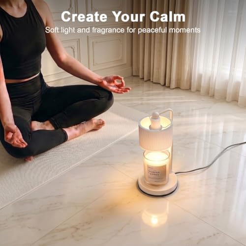 Candle Warmer Lamp with Timer, Modern Candle Warmer for Jar Candles, Electric Wax Warmer, Includes 2 Bulbs, Housewarming, Birthday Gift for Women, Mom - White Pleated - Image 6