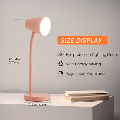 EJIAXIN Desk Lamps for Home Office - Small LED Desk Lamp Touch Dimmable Reading Light for College Dorm Room - Adjustable Flexible Gooseneck Table Lamp for Bedside Bedroom Nightstand Pink - Image 3
