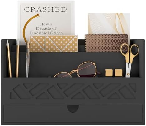 Wisuce Bamboo Mail Organizer with Drawer, Countertop Desk Organizer(Black) by Wisuce