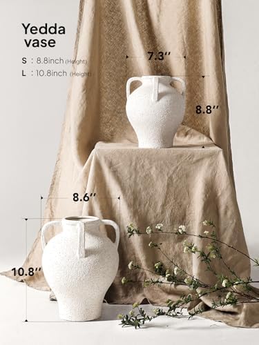 White Ceramic Vase with 4 Handles, 8.8 Inch, Farmhouse Rustic - Image 3