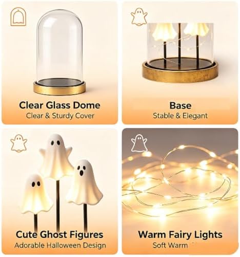 Halloween Lamp, Cute Ghost Night Light, Glass Cloche Stand Lamp - Image 4