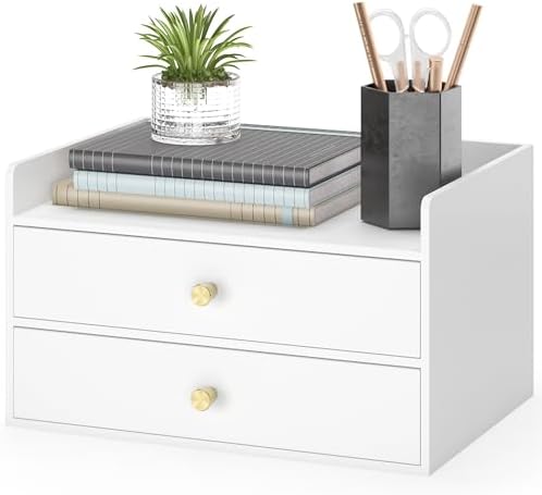 Bamboo Desk Organizer - Stackable, No Assembly Required, Ideal for Office/Home Use - Perfect for Toiletries, Stationery, Accessories. (White, Two level drawer box with sides) by Xadgve