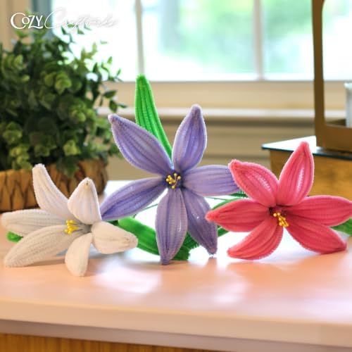 WeVeel Cozy Craftworks Four Pack Flowers Chenille Stem Craft Kit Bundle for Teens & Adults – Mindful DIY Flower Craft, Tactile Pipe Cleaner Art Kit with QR Video Tutorials - Image 7