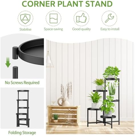 iDavosic.ly 5 Tier Large Plant Stand with Garden Tools, 10 Inch Tray, Black - Image 4