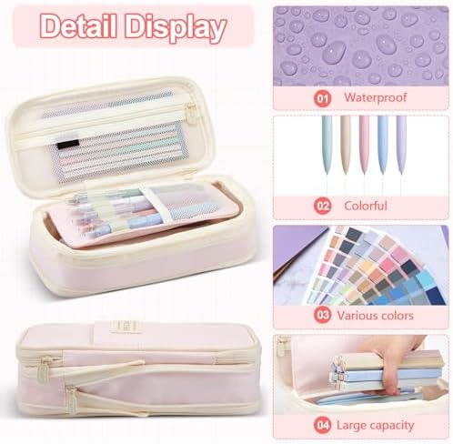 135 Pcs Book Annotation Kit with Pencil Case, 12 Pastel Highlighters, 11 Gel Pens, Fine Marker, 300 Transparent Sticky Notes, 2640 Index Tabs, Bible Study Supplies Kit(Classic,Pink) - Image 4
