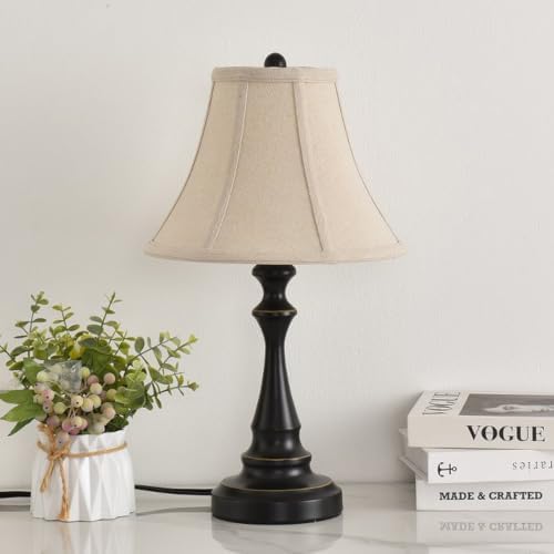 Traditional Table Lamp, Black Farmhouse Desk Lamp with Fabric Shade by SmeikeLighting