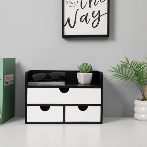 Rustic Wood Desk Organizer with Drawers,3-Drawer Desktop Storage Box - Image 4