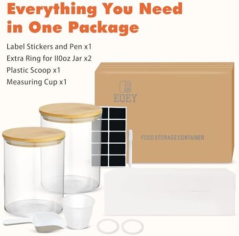 Glass Storage Jars Set Elegant Containers with Airtight Bamboo Lids, Perfect for Kitchen Organization - Flour, Rice, Pasta, Sugar, Coffee Beans, Accessories Included (2 packs(111oz)) - Image 7