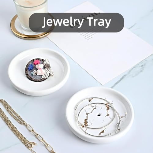 Round Self Draining Soap Dish, Small Ceramic Tray, Cute Jewelry Dish, Keep Soap Dry & Bathroom Décor (White) - Image 4