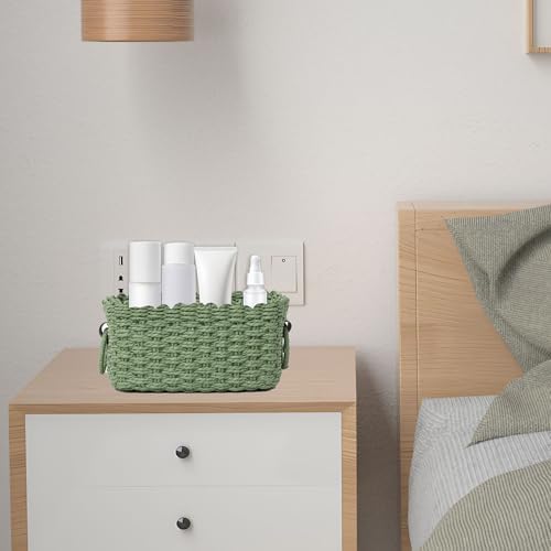 Woven Paper Rope Wicker Basket for Organizing(Set of 3,Green) - Image 3