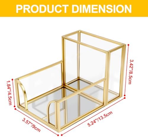 Sticky Note Holder,Glass Post It Note Dispenser with Pen Slot,Gold 3 x 3 Inch Post It Note Holder for Desk,Stylish Sticky Note Dispenser for Home Office Desk - Image 3