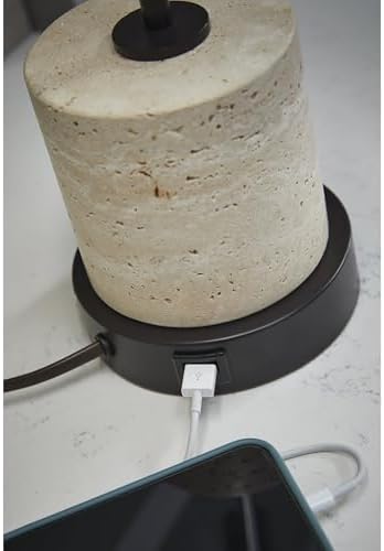 Signature Design by Ashley Vinmour Desk Lamp with USB-C Port, Adjustable Height Metal Task Light, Beige Travertine Stone Base, Contemporary Lighting for Home Office Workspaces, Brown/Beige - Image 7