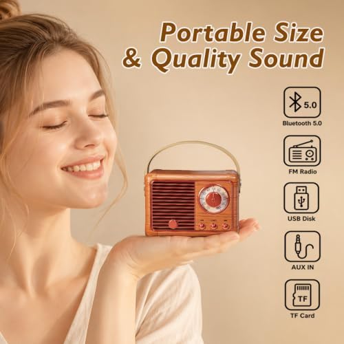 Dosmix Retro Bluetooth Speaker,Vintage Decor,Small Gift for Women Men Teens - Image 4