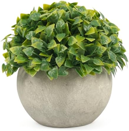 Velener Small Artificial Potted Plants for Home Decor Indoor, Fake Eucalyptus Boxwood Topiary Ball Plant in Grey Pot, Faux Greenery Decor for Bathroom, Office Desk, Bookshelf, Tabletop (1 Pack) by Velener