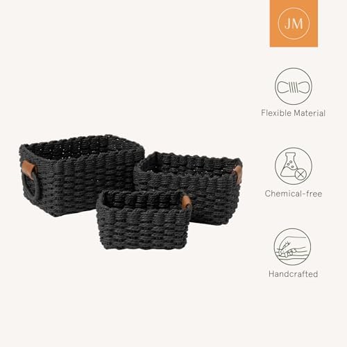 LA JOLIE MUSE Small Wicker Baskets for Organizing, Black 3 Pack - Image 5