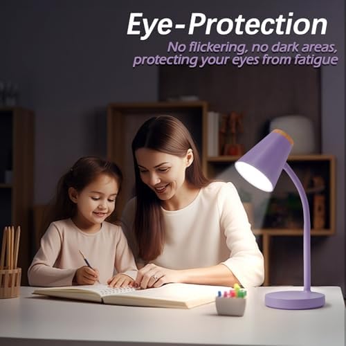 EJIAXIN Desk Lamps for Home Office - Small LED Desk Lamp Touch Dimmable Reading Light for College Dorm Room - Adjustable Flexible Gooseneck Table Lamp for Bedside Bedroom Nightstand Purple - Image 5