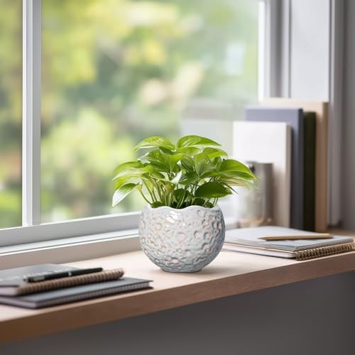 4 Inch Plant Pots, Ceramic Flower Pot for Indoor Plants, Grey - Image 5