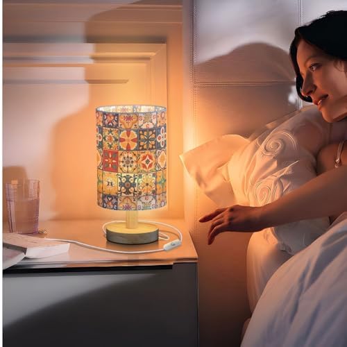Fustylead Mexican Spanish Style Colorful Tile Pattern Bedside Table Lamps with USB Port for Bedroom Lamp Accent Table Lamp Small Nightstand Lamp Sturdy Linen Shade Decorative Lamps for Kids|Dorm|Home - Image 7