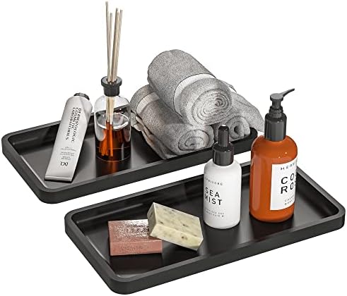 Weenson Bathroom Vanity Trays for Countertop Toiletries Decor Candle Perfume Makeup, Kitchen Tray for Soap Dispenser Spice Salt Oil, Black Tray for Toilet Tank Nightstand Coffee Set of 2 by Weenson