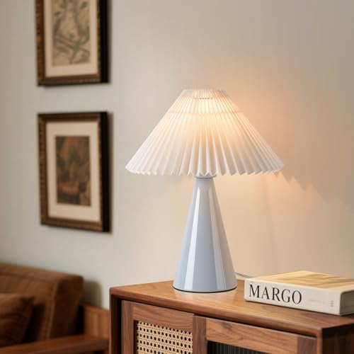 Ziqqeelam Light Blue Small Table Lamp, Cute Table Lamp, Pleated Table Lamp,Light Blue Bedroom Lamps for Nightstand, Small Scalloped Lamp Shade Table Lamps for Small Spaces for Bedroom,Living Room - Image 6