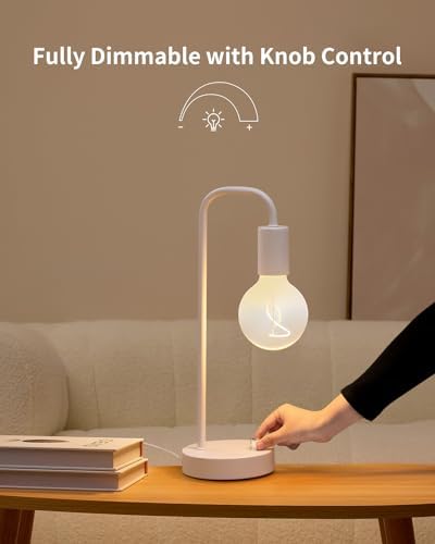 ONEWISH Industrial Small Table Lamp for Bedroom, Fully Dimmable Modern Beside Lamps with 2700K Warm Light Bulb for Kids Reading, White Nightstand Lamps for Living Room, Dorm,Home Office - Image 2