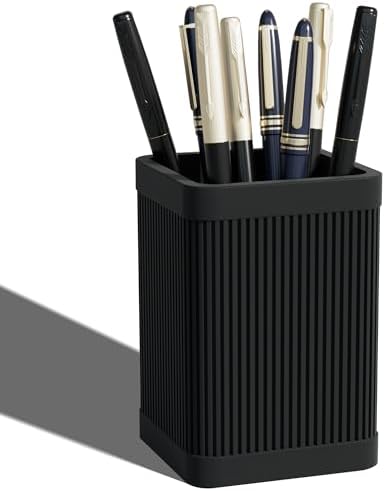 HighHerz Aesthetic Pen Holder For Desk, Modern Silicone Pencil Holder, Stylish Office Desk Decor, Made of 5 mm Thickened Premium Silicone, Office Desk Organizer And Accessories (Black) by HighHerz
