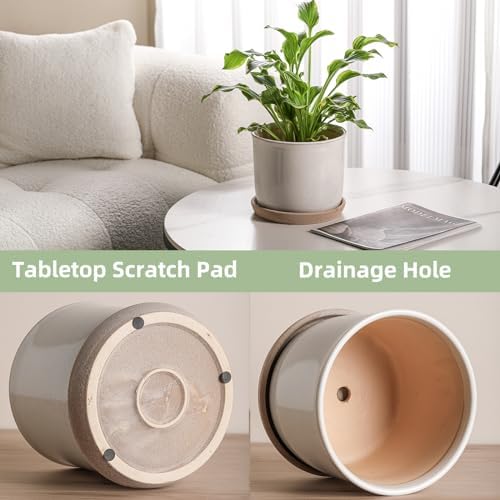 8 Inch Ceramic Planter with Drainage Hole & Bonded Saucer - Image 4