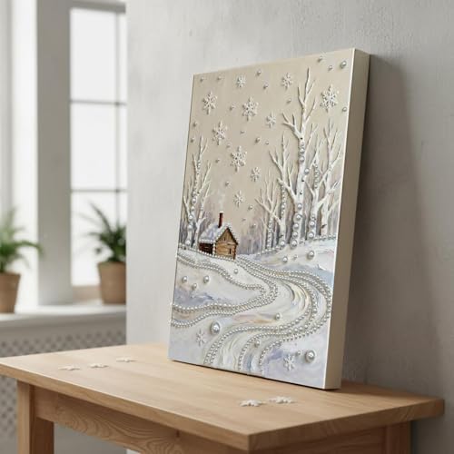 DIY Pearl Painting with Frame, Creative Design, Handmade Stress-Relieving Home Wall Decoration, Includes Frame and Tools-Snow Scene-1 - Image 5