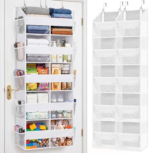 Over The Door Organizer 5 Tiers, Extra Large Behind Door Storage of 10 Compartments, 80 lbs Weight Capacity Hanging Storage Organizer with Clear Window Kids Toys, Shoes,Diapers, Room Storage, White by Ofiray-home