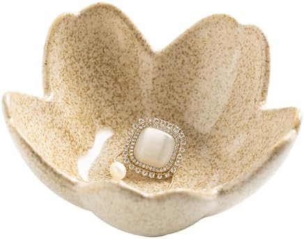 Flower Ring Holder Dish, Ceramic Jewelry Tray, Small Trinket Dish by QNMUSUNC