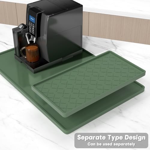 Rnivvi Silicone Coffee Mat, 16" x 24" Waterproof Raised Edge Coffee Bar Mats for Espresso Machine Station Accessories, Heat Resistant Detachable Dish Drying Pad for Kitchen Counter, Dish Rack, Green - Image 3