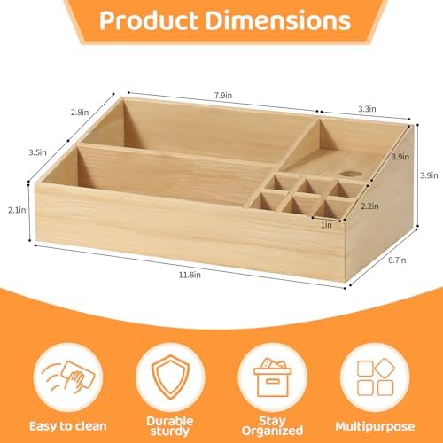 Bamboo Makeup Desk Organizer, Makeup Storage Organization Table Box, Suitable for Desk Organizer and Storage Dressing Table, Bathroom Desk, Counter - Image 5