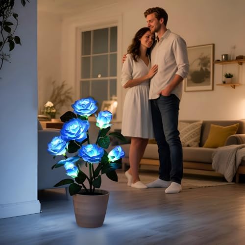 Blue Rose Flower Lamp Romantic Floral Table Decor Gifts for Women Mom - Image 2