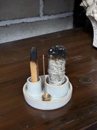 4 in 1 Incense Holder, Ceramic Incense Stick and Palo Santo Holder,Sage Holder for Burning- 4.25" Ceramic Ash Catcher Tray for Meditation and Yoga Room (Celestian) - Image 5