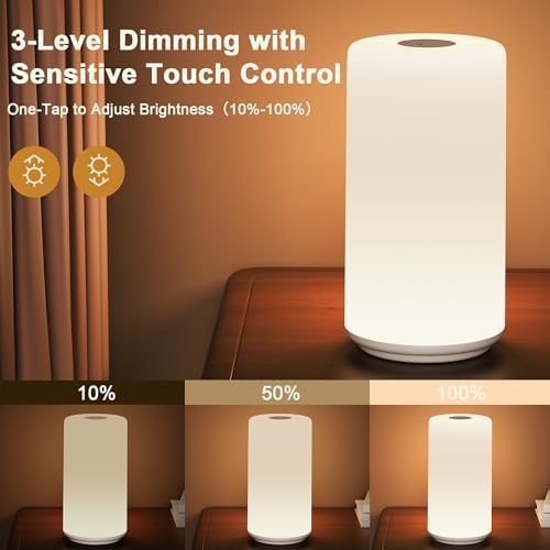 Touch Bedside Table Lamp, [RGB Mode] 3 Way Dimmable Warm White Lights for Bedroom, Multi-Color Smart Nightstand Lamp Desktop LED Lamp for Living Room Home Gifts - Image 3