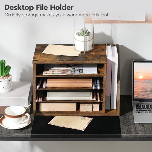 HOOBRO Mail Sorter, Literature Organizer with Adjustable Shelves, Paper Organizer for Office, Home, Wood Countertop File Holders, Mails, Magazines, Rustic Brown FG41WF01 - Image 2