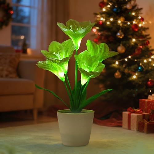 Artificial Lily Fower Lamp - Artificial Potted Flower Light, Christmas Birthday Gifts for Women Wife Girlfriend Mom Anniversary Bedroom Bar Coffee Shop Night Light Lamp Home Decor by Hibeauti
