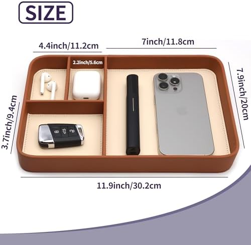 Vegan Leather Valet Tray for Men - Modern Nightstand Organizer for Keys, Wallet, Watch & EDC Essentials, Eco-Friendly & Stylish Storage(Brown) - Image 3
