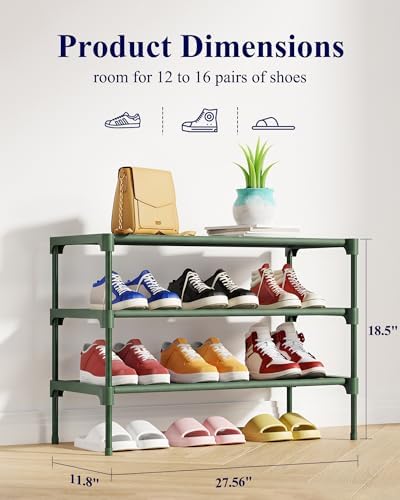 Kitsure Shoe Rack - Non-Woven Shoe Rack Shelf, 27.5" Wide - 3 Tier, Green - Image 3