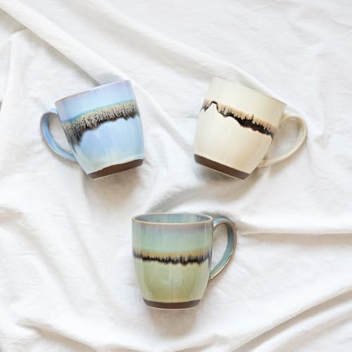 Bosmarlin Ceramic Coffee Mug Set of 4, 17 Oz, Coffee Cups with Big Handle, Microwave Safe, Unique Reactive Glaze (17 Oz, Turquoise Green Light) - Image 7