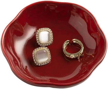 BEUNAIZER Ceramic Ring Dish, 4.3 in Flower Jewelry Tray with Raised Sides by BEUNAIZER