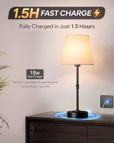 EppieBasic Cordless Table Lamp Rechargeable: Fast Charging & Long Lasting - 2700K Warm Light Small Vintage Brass Entryway Lamps - Dinning Living Room Bedroom - Black - Image 3