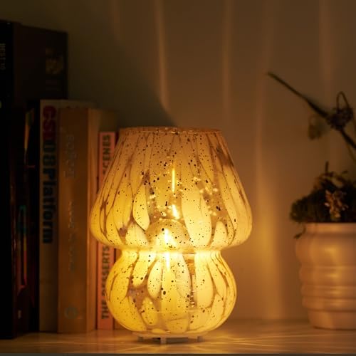 DN DECONATION Glass Mushroom Lamp Cordless Table Desk Lamp for Bedroom - Image 2