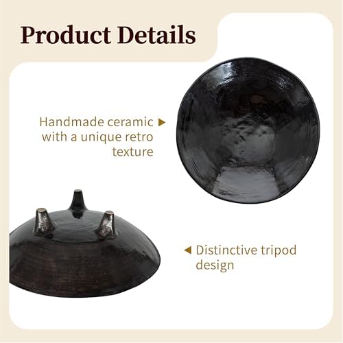 Small Wabi-Sabi Ceramic Bowl, 6 Inch Handcrafted Tripod Design for Snacks, Sauces, Dips, Decorative Serving Bowl for Kitchen, Dining Table, Coffee Table (Black) - Image 6