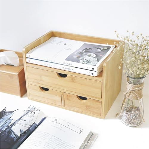 3 Drawer Bamboo Desk Organizer with Shelf – Makeup Storage & Tabletop Organizer for Home Office, Workspace, or Bathroom – No Assembly Required - Image 2